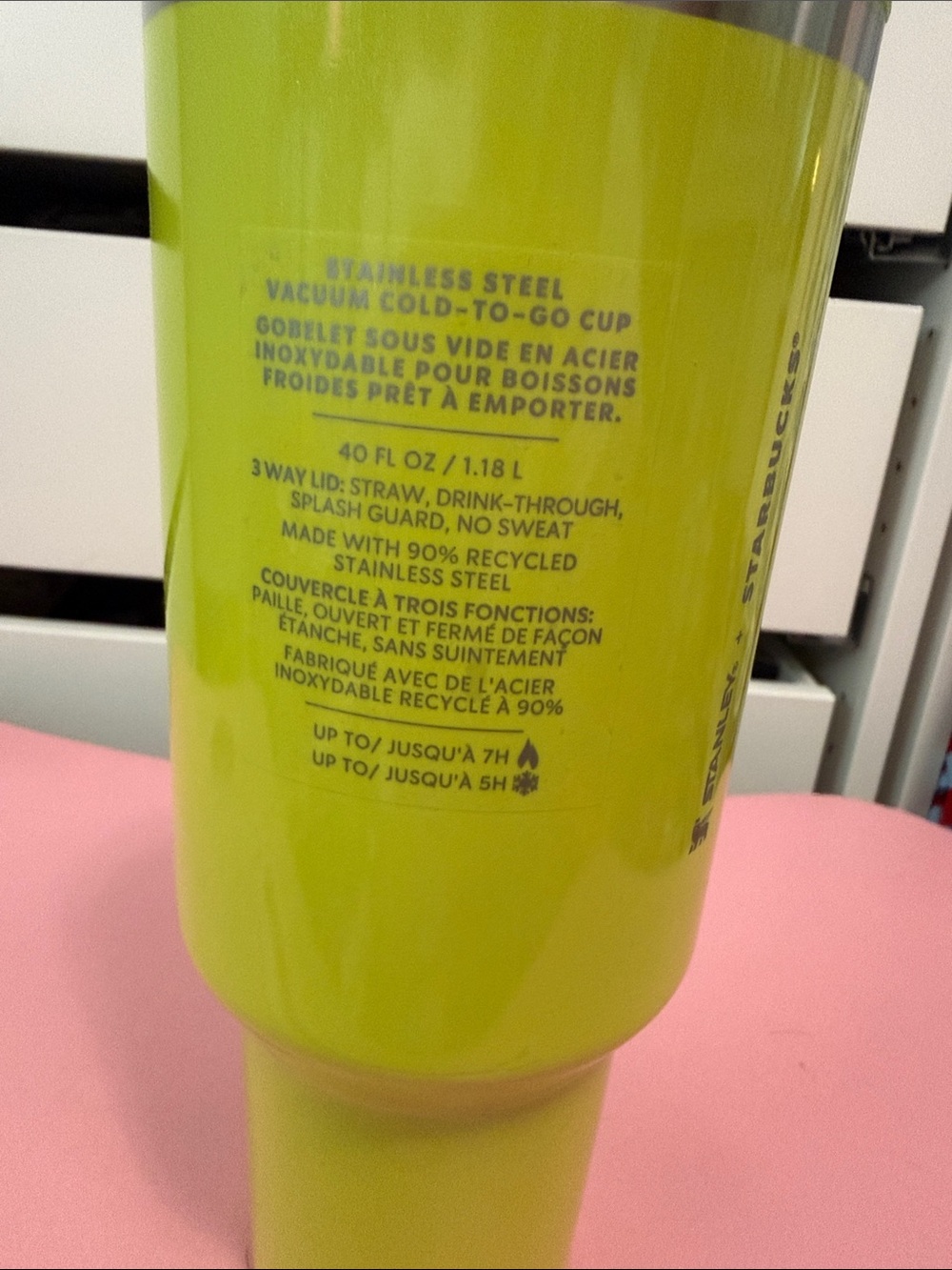 New Stanley x Starbucks Neon Yellow Travel Tumbler with Handle and Straw - Picture 3 of 5